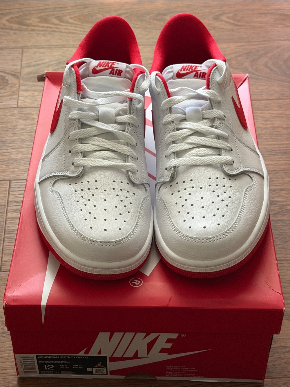 Brand New: Air Jordan 1 Low OG White and Red Sneakers.